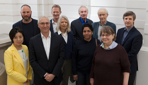 From left to right: Yuko Hasegawa, Pablo León de la Barra, Jeremy Srick, Nicholas Serota, Lynne Cooke, Steven Nash, Huma Bhabha, Alex Potts, Phyllida Barlow, and Jed Morse