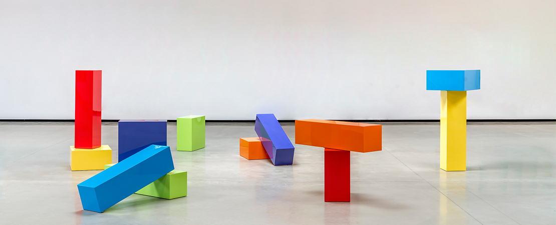 Judy Chicago, American, born 1939 Rearrangeable Rainbow Blocks, 1965 Automobile lacquer on aluminum, 12 elements 6 pieces each: 12 x 12 x 48 in. (30.5 x 30.5 x 121.9 cm) 6 pieces each: 24 x 24 x 12 in. (60.7 x 60.7 x 30.5 cm) Nasher Sculpture Center Acquired through the Kaleta A. Doolin Fund for Women Artists